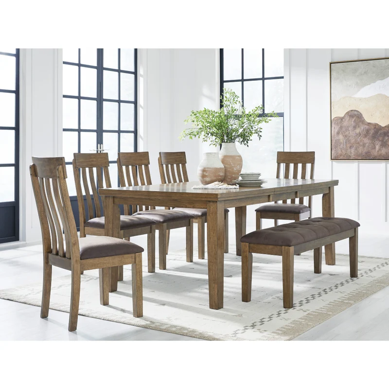 Table de salle à manger extensible en bois/placage de caryer brun clair - Urbinforte