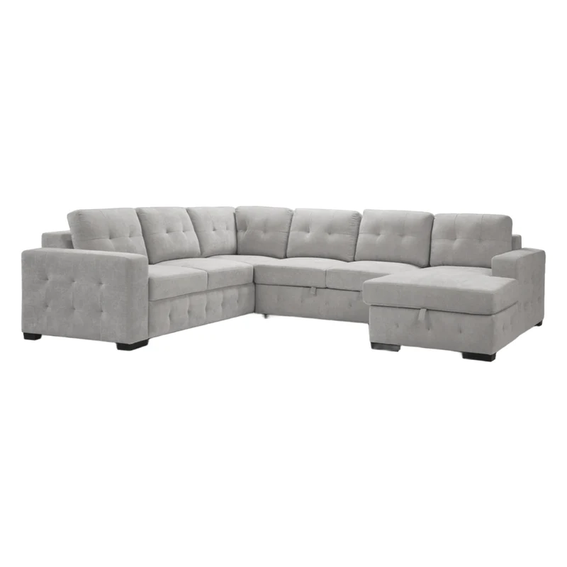 Sectionnel-lit en tissu gris avec rangement - Bobby