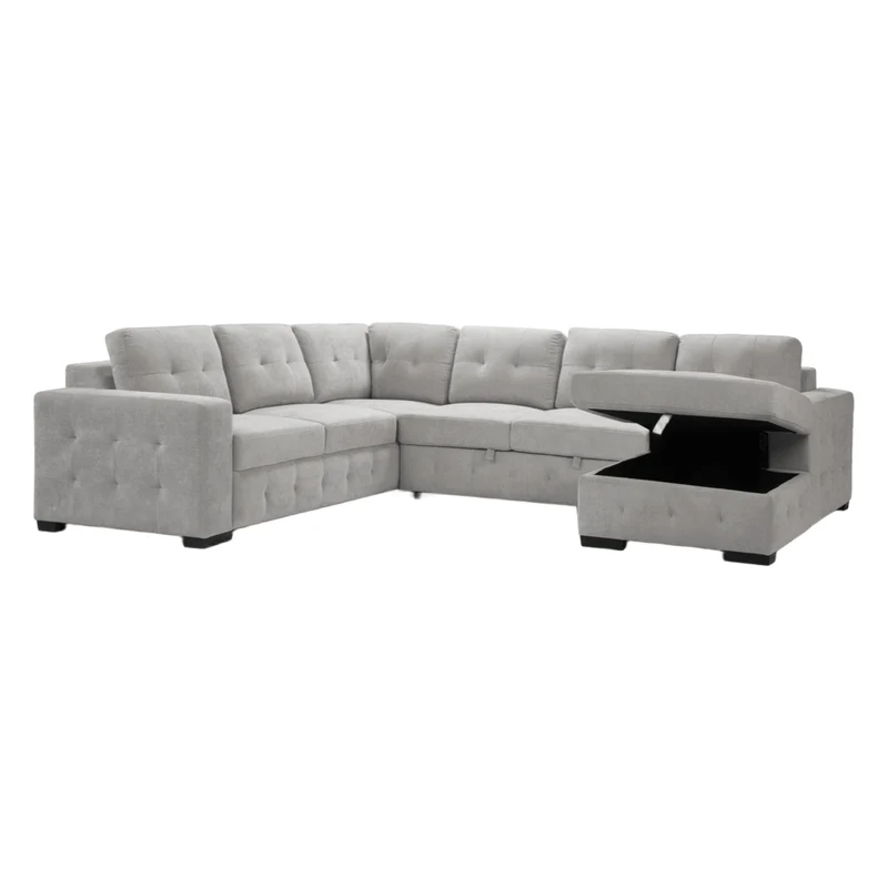 Sectionnel-lit en tissu gris avec rangement - Bobby