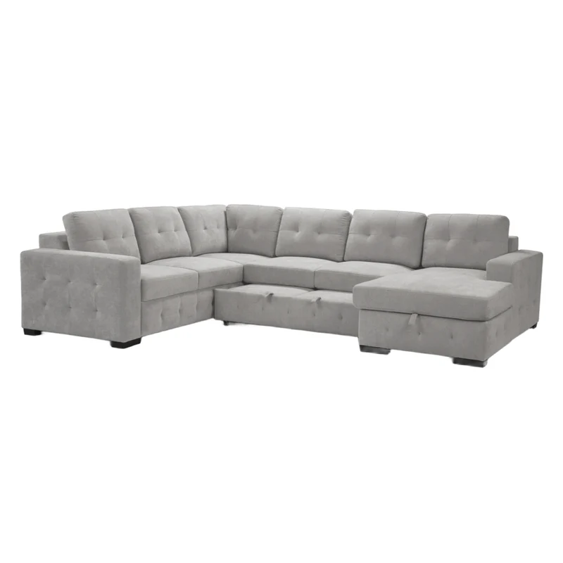 Sectionnel-lit en tissu gris avec rangement - Bobby