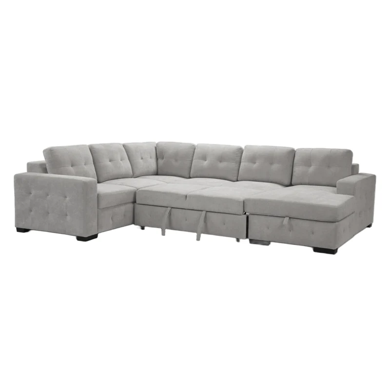 Sectionnel-lit en tissu gris avec rangement - Bobby
