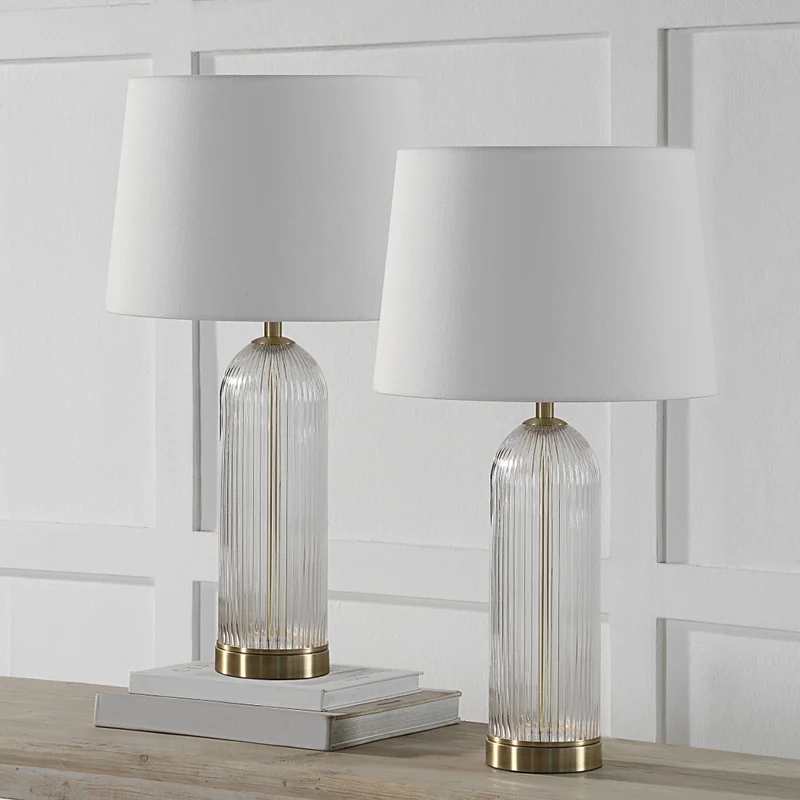 Ensemble de 2 lampes de table en verre avec accents en laiton 25 po - Ocala