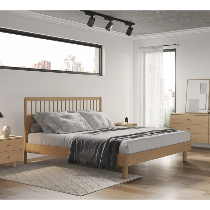 Lit complet en bois/placage de chêne rustique Grand - Villa