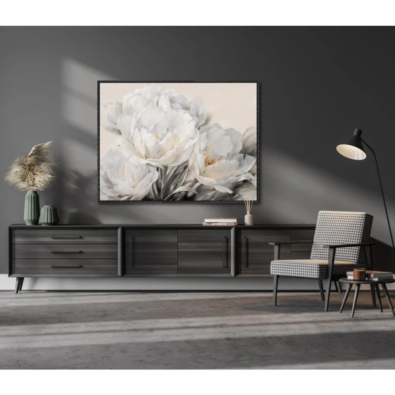Toile 48 x 36 po avec un cadre noir vintage - White Tulips