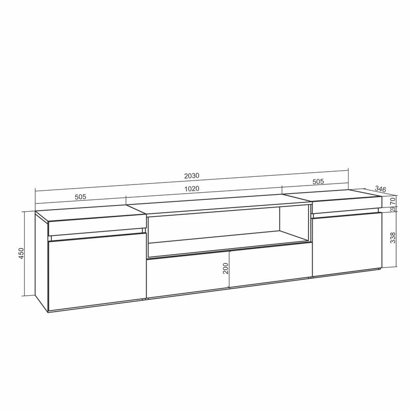 Meuble TV - 200x45x35cm - Cheminée électrique - Pour les TV jusqu'à 80"¨- Blanc et noir