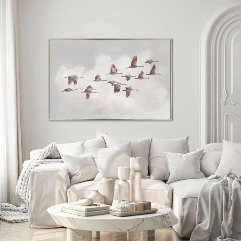 Toile 48 x 32 po avec un cadre en métal champagne - Silent Soar