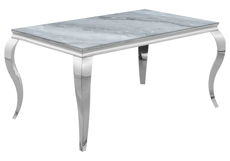 Ensemble table marbre gris et 4 chaises argent – Neo
