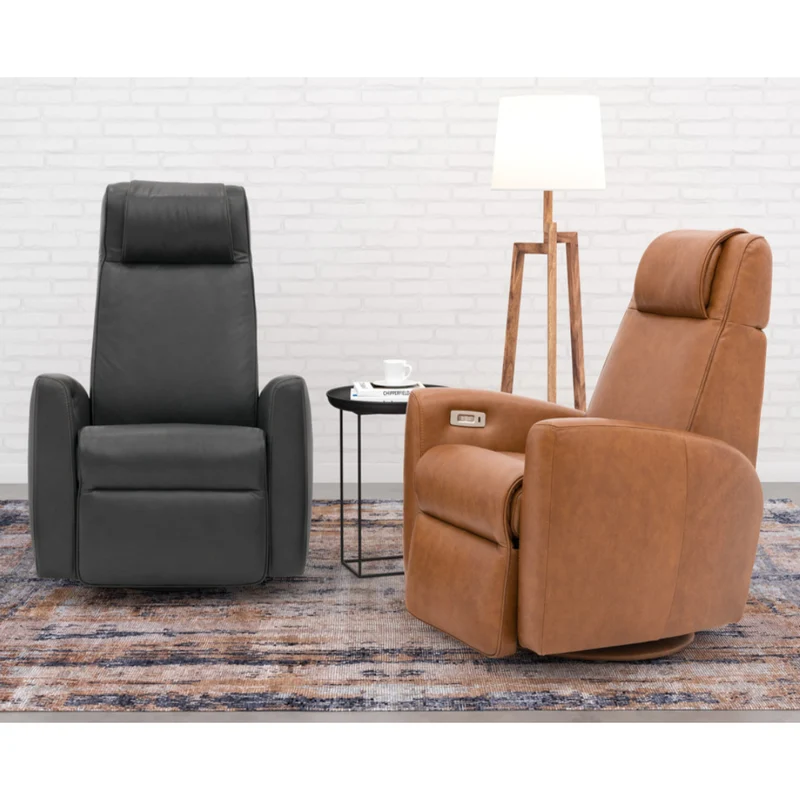Fauteuil berçant, pivotant et inclinable motorisé en cuir - Santorini S-22