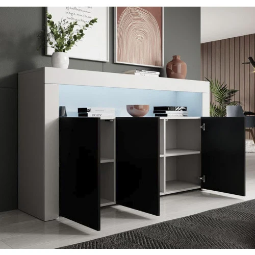 Buffet modèle Aker en noir et blanc mat - 155 x 91 cm