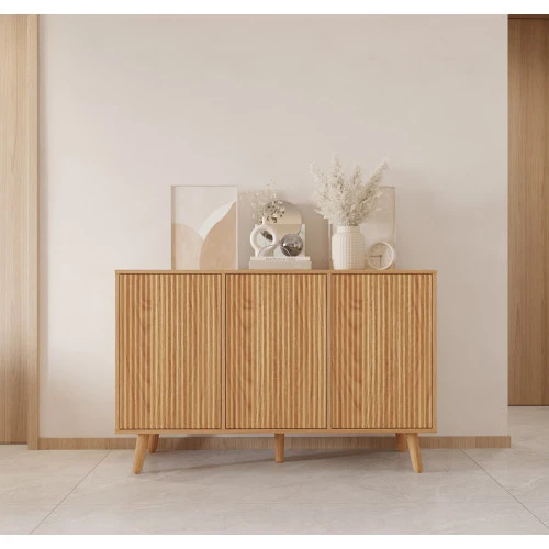 Buffet en chêne Alba 120 cm avec portes cannelées Rocco