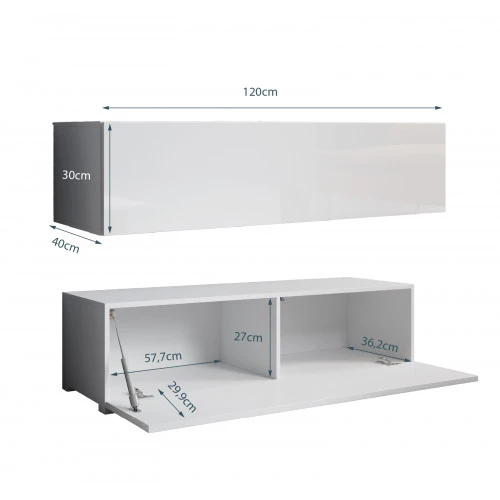 Meuble TV blanc avec pieds 2 cm - 120 X 30 cm - Amara M1