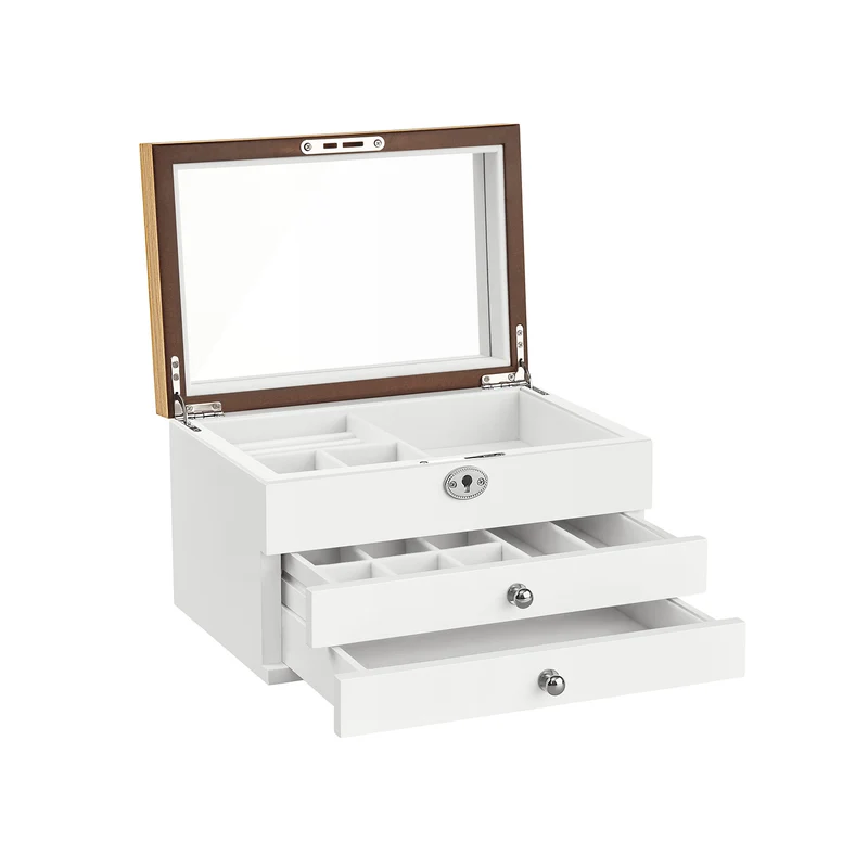 Caja Joyero con Espejo Grande Cerradura para Anillos Pendientes Pulseras Collares