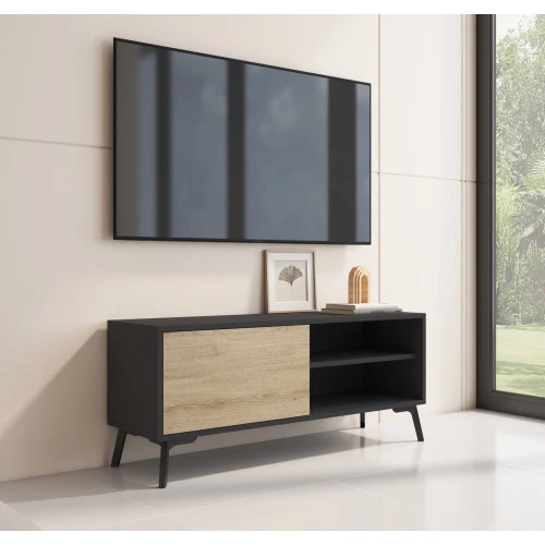 Meuble TV noir & chêne clair - 100 X 42 cm - Koi