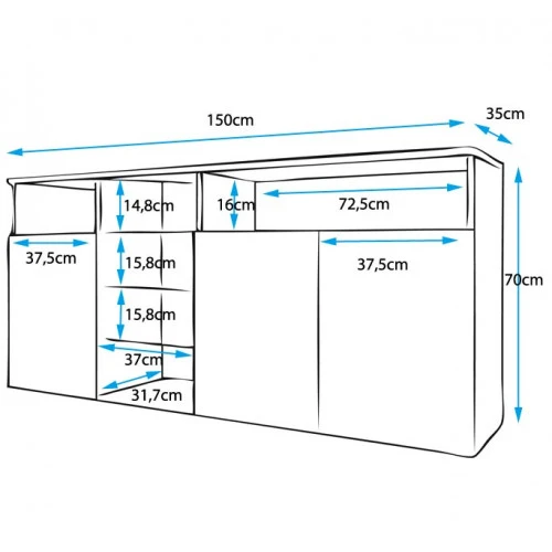 Buffet couleur blanc - 150 X 72 cm - Caribo