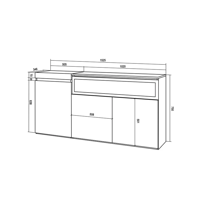 Meuble de rangement 3 portes avec cheminée électrique LED XXL (côté droit) - 150x75x35cm - Ciment