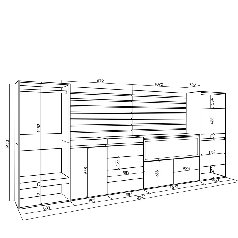 Vestiaire & Meuble TV avec cheminée LED XXL - 334x145x35 cm - Chêne & noir