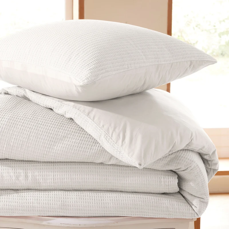Pack 3 Pièces Housse de couette 260x240cm + 2 taies d'oreiller 65X65cm - nid d'abeille - Neige