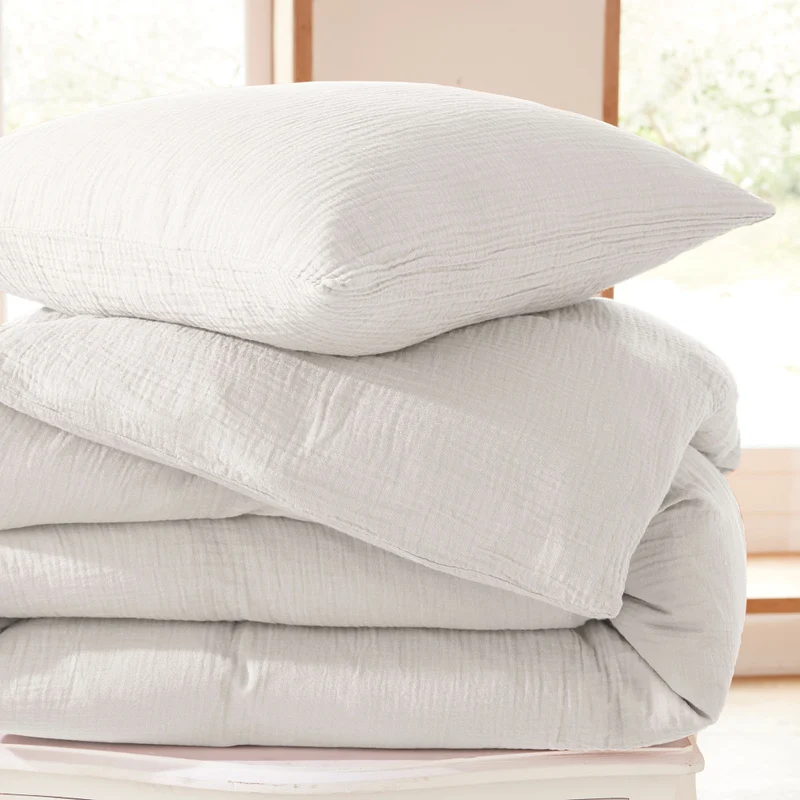 Pack 4 Pièces Housse de couette Gaze de Coton 260 x 240 cm - Neige