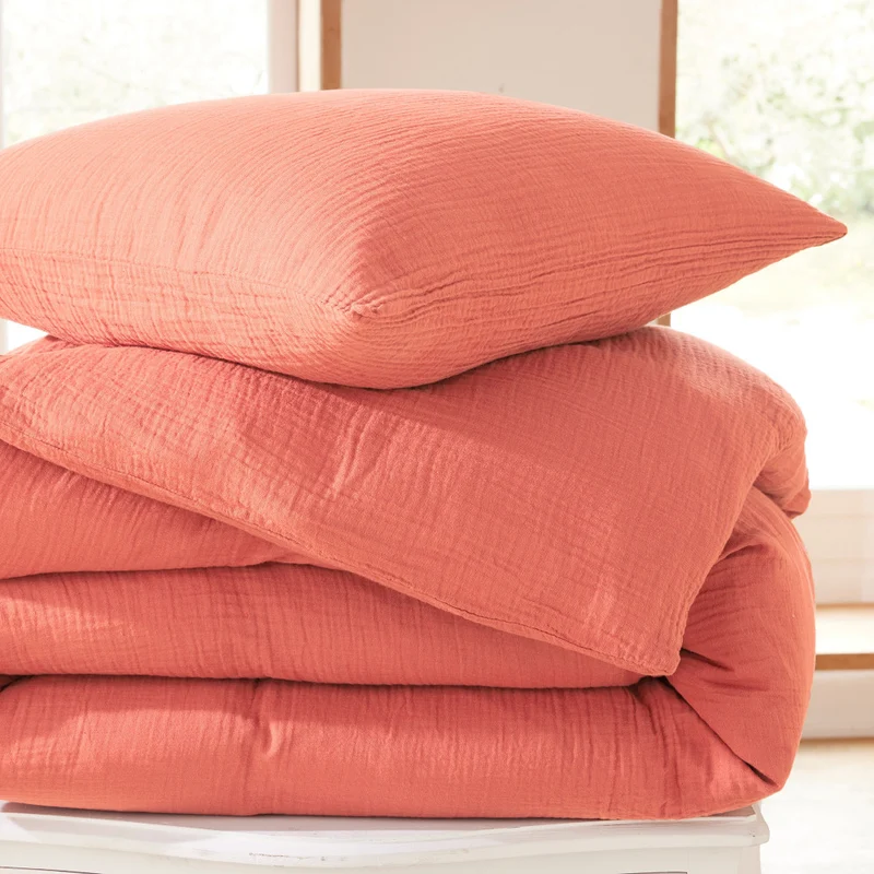 Pack 3 Pièces Housse de couette 140 x 200 cm- Gaze de Coton - Blush