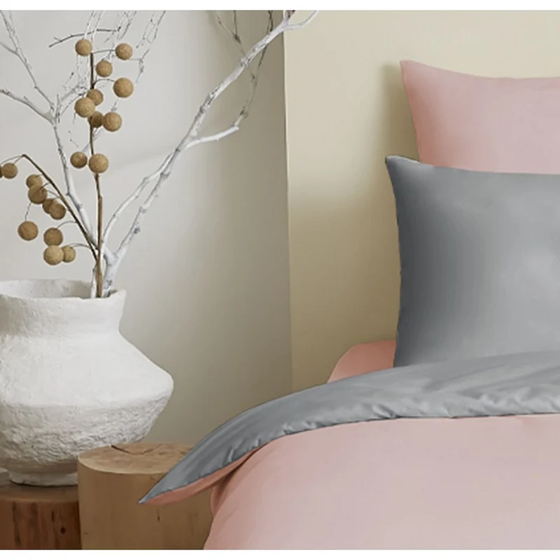 Pack 4 Pièces Housse de couette 140 x 200 cm - 100% coton / 57 fils/cm² - Rose/Gris réversible