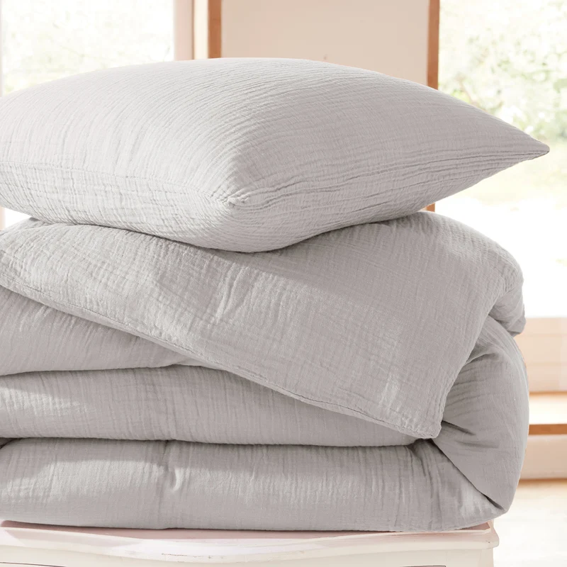 Pack 2 pièces Housse de couette - 140x200cm + 1 taie d'oreiller 65X65cm gaze de coton Perle