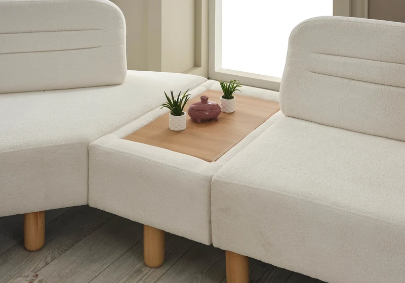 Canapé d’angle modulable bouclé blanc – ANGEL