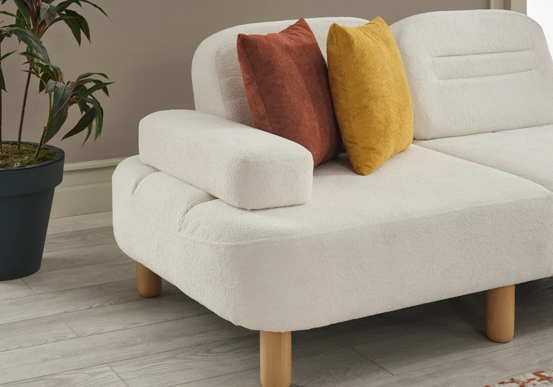 Canapé d’angle modulable bouclé blanc – ANGEL