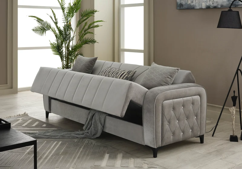 Canapé convertible design velours gris – URBAN