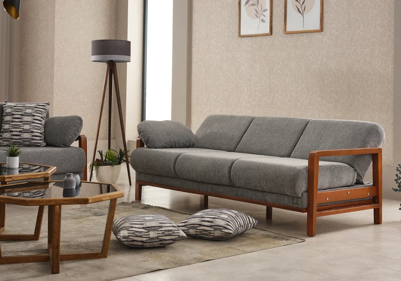 Canapé scandinave bois gris convertible – LENY
