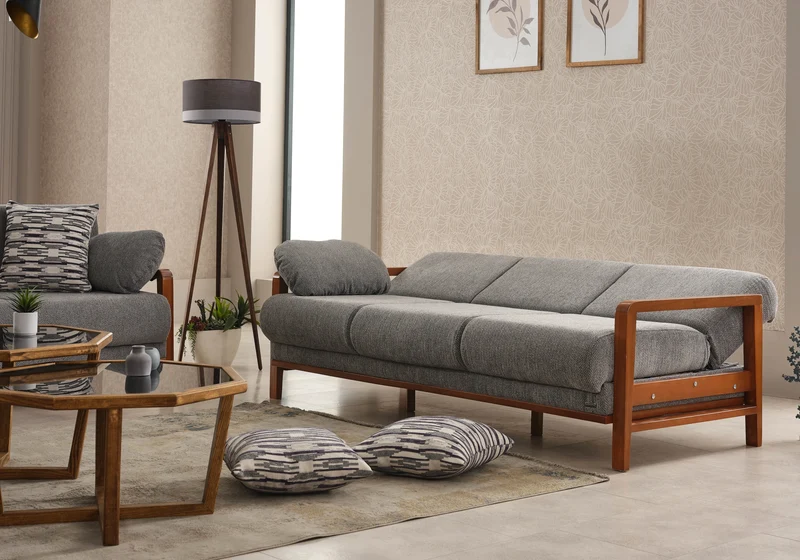 Canapé scandinave bois gris convertible – LENY