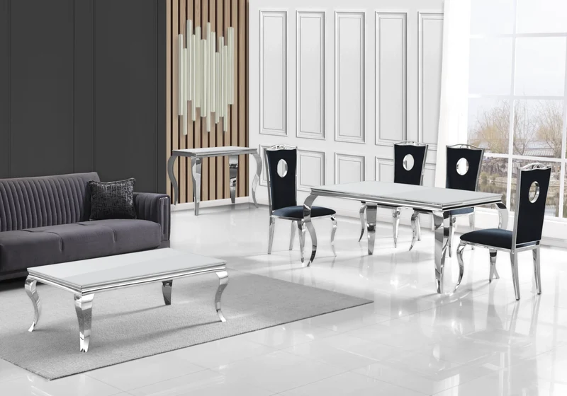 Meuble TV verre blanc design argent - Neo