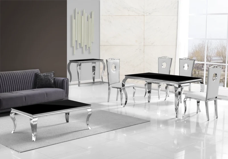 Meuble TV verre noir design argent - Neo
