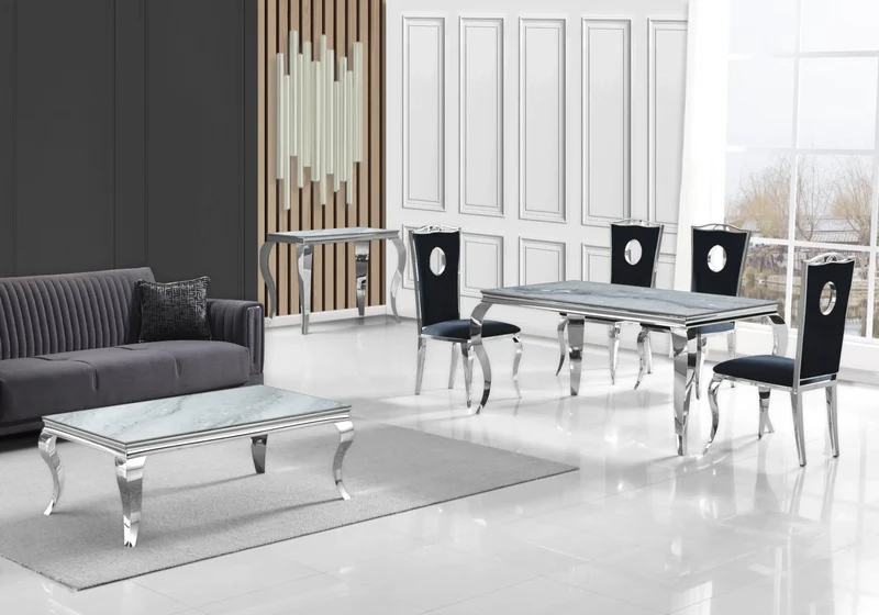 Meuble TV marbre gris design argent - Neo