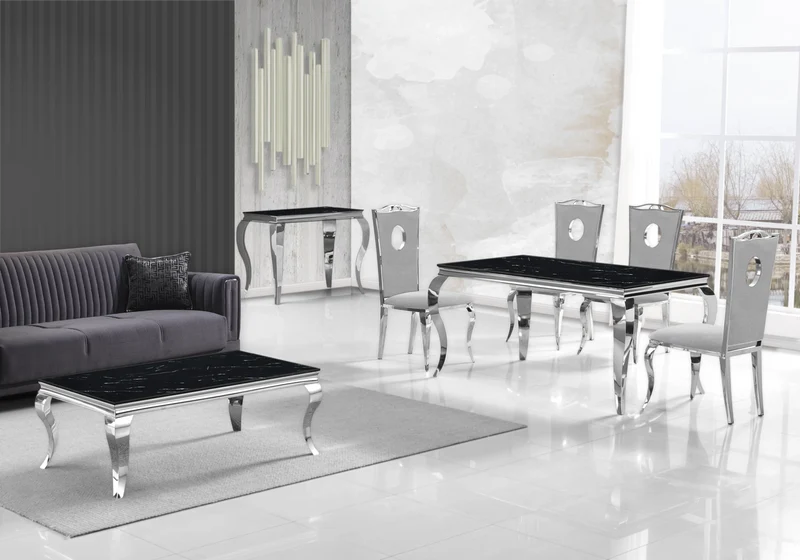 Meuble TV marbre noir design argent - Neo