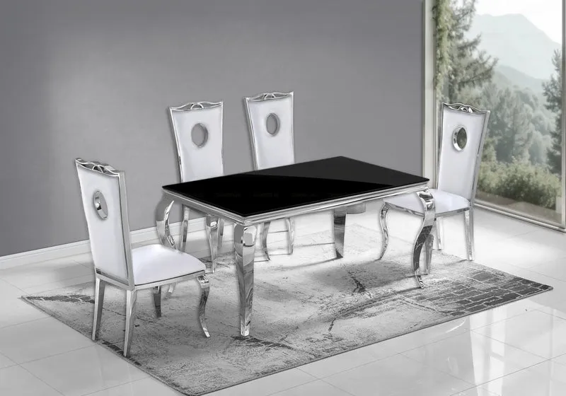 Chaise médaillon baroque argentée et similicuir blanc - Pia x4