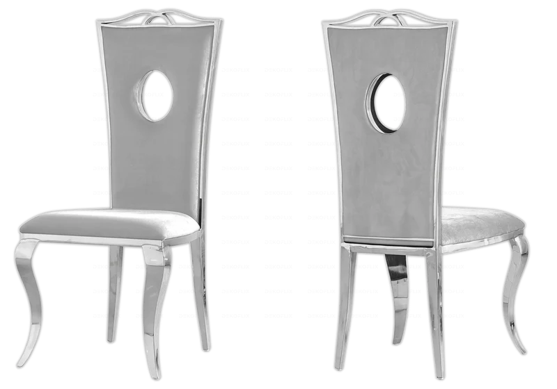 Chaise médaillon baroque argentée et velours gris - Pia x4