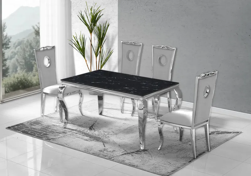 Chaise médaillon baroque argentée et velours gris - Pia x4