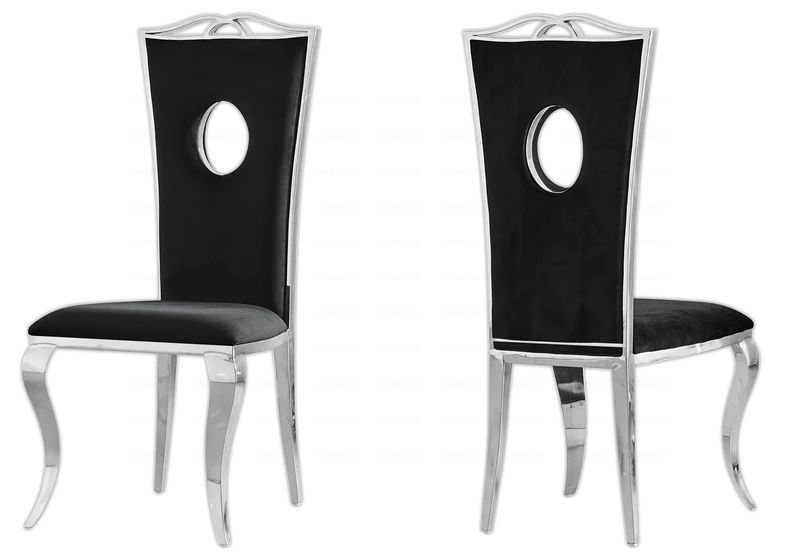 Chaise médaillon baroque argentée et velours noir - Pia x4