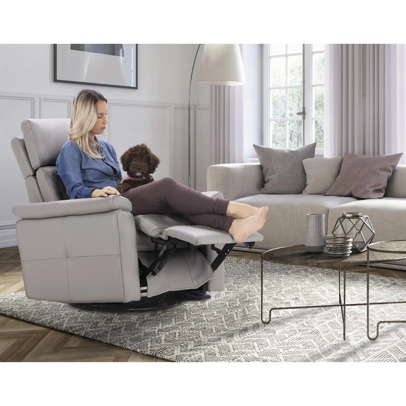 Fauteuil berçant, pivotant et inclinable motorisé en cuir - London