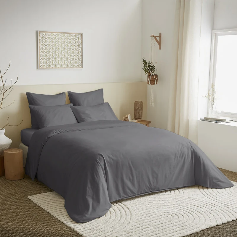 Pack 6 pièces Housse de couette Unicolore 220 x 240 cm - Drap housse 160 x 200 cm - 100% Coton 57 Fils