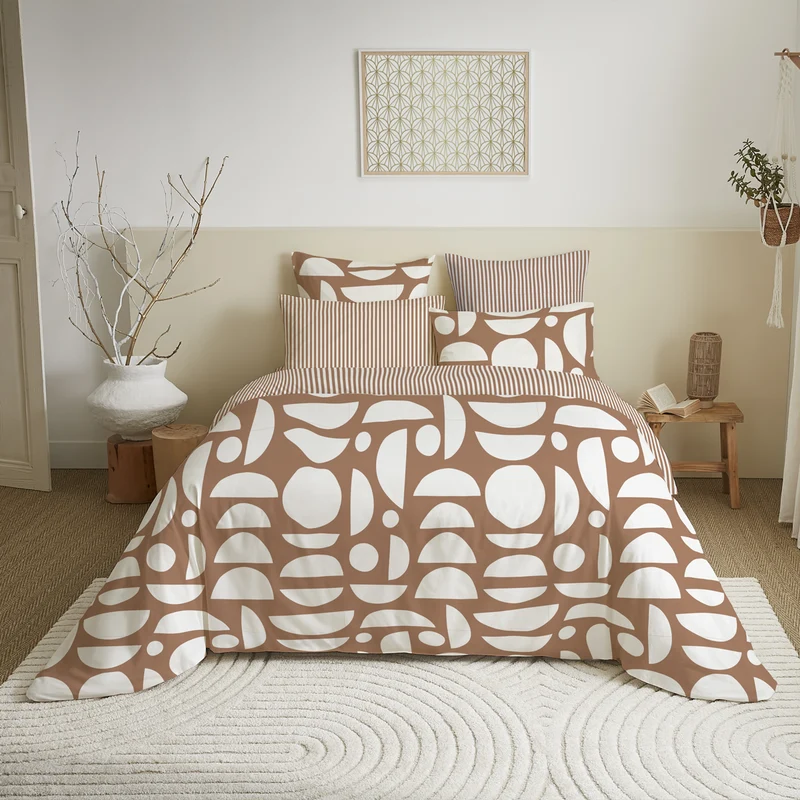 Pack 6 pièces Housse de couette Imprimé 220 x 240 cm - Drap housse 140 x 190 cm - 100% Coton 57 Fils