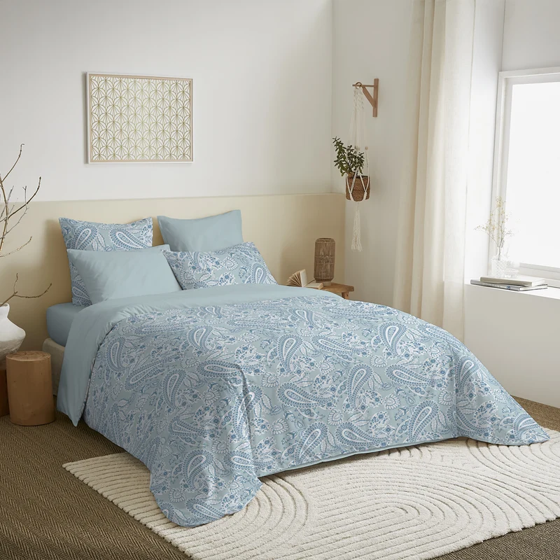 Pack 6 pièces Housse de couette Imprimé 220 x 240 cm - Drap housse 140 x 190 cm - 100% Coton 57 Fils