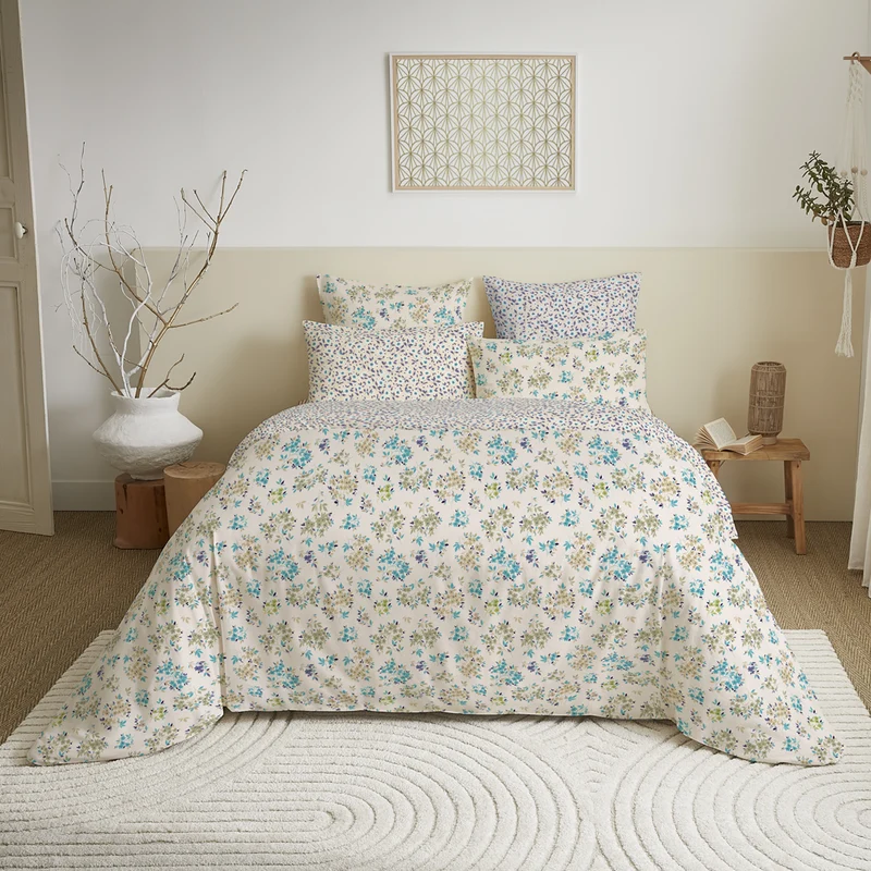 Pack 6 pièces Housse de couette Imprimé 220 x 240 cm - Drap housse 140 x 190 cm - 100% Coton 57 Fils