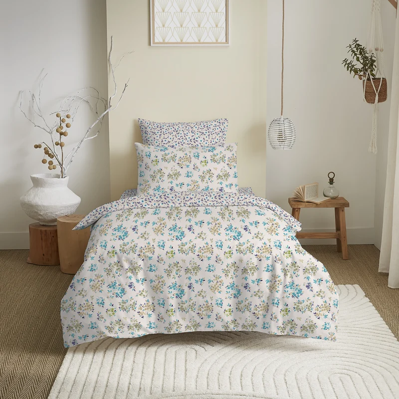 Pack 4 Pièces Housse de couette Imprimé 140 x 200 cm - Drap housse 90 x 190 cm - 100% Coton 57 Fils