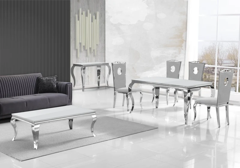 Console d'entrée design verre blanc argent - Neo
