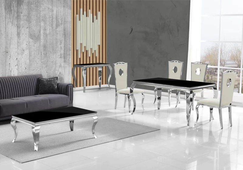 Console d'entrée design verre noir argent - Neo