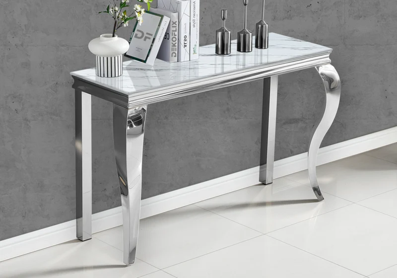 Console d'entrée design marbre blanc argent - Neo