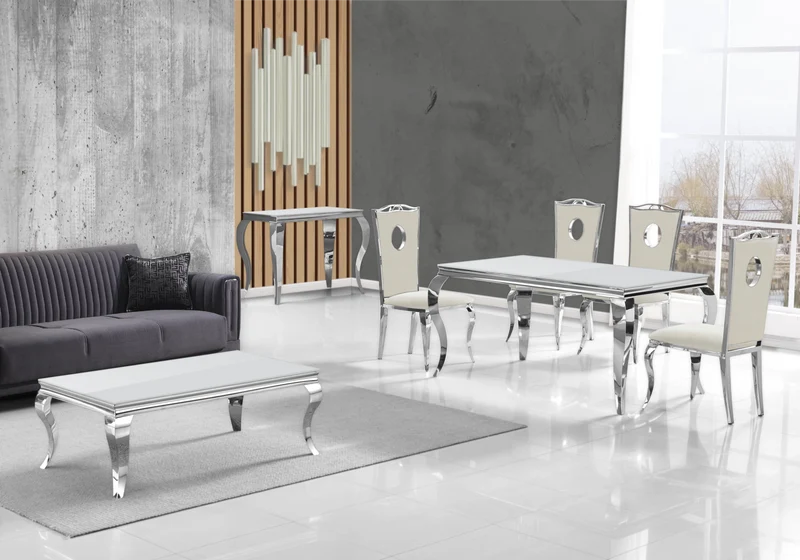 Table basse rectangulaire verre blanc argent - Neo