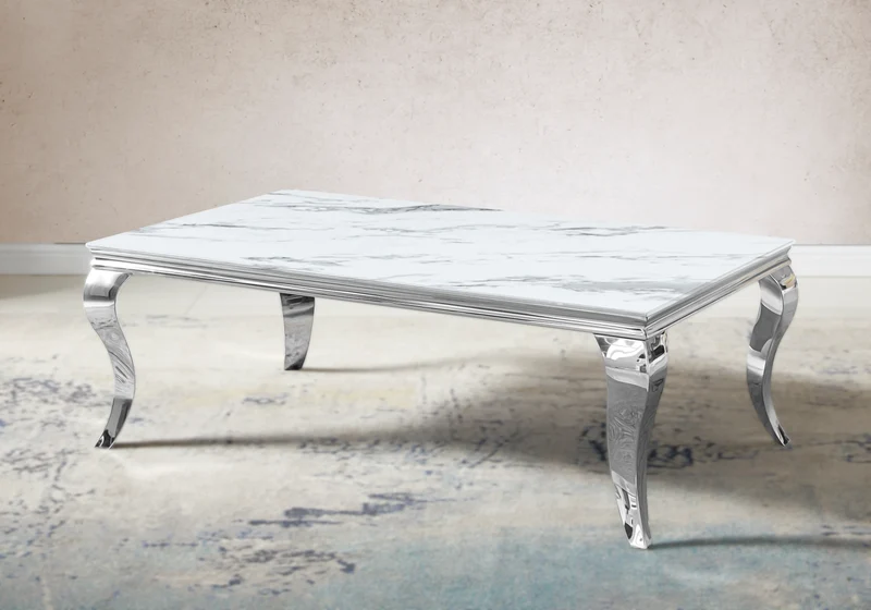 Table basse rectangulaire marbre blanc argent - Neo