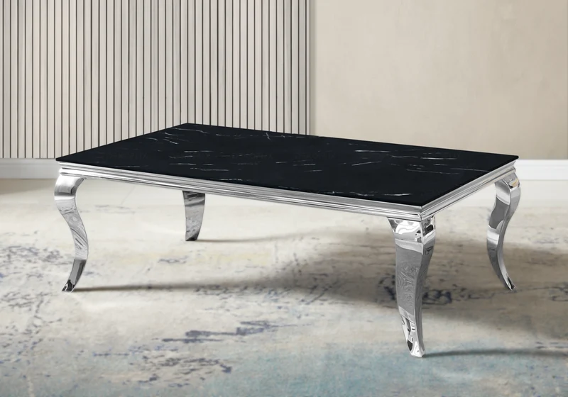 Table basse rectangulaire marbre noir argent - Neo
